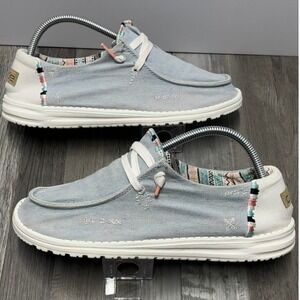 Hey Dude Wendy Boho Light Denim Blue White Slip On Loafers 121412412 Womens 10